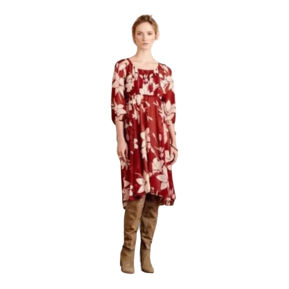 ANTHROPOLOGIE MAEVE Laelia‎ Rust Chiffon Floral Tie Dress Size 4 MSRP $168